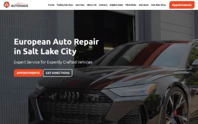 Top of the website for Alex's Autohaus