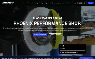 Top of the website for Black Market Racing