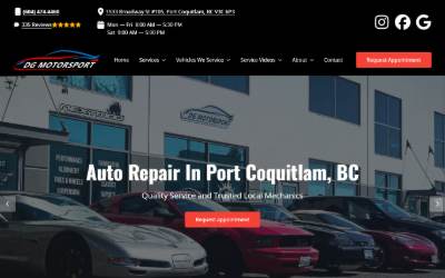 Top of the website for DG Motorsport