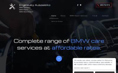 Top of the website for Engineuity Autowerks