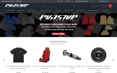 Top of the website for Evasive Motorsports