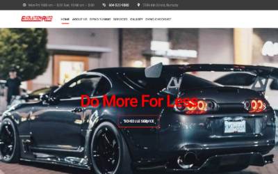 Top of the website for Evolution Auto
