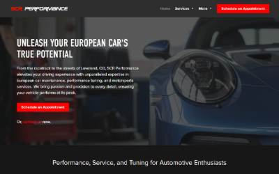 Top of the website for SCR Performance