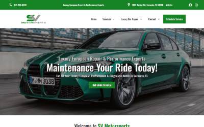 Top of the website for SV Motorsports
