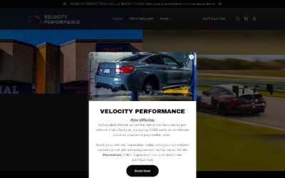 Top of the website for Velocity Performance