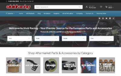 Top of the website for Vivid Racing