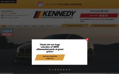Top of the website for Kennedy Performance Center