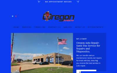Top of the website for OREGON AUTOMOTIVE