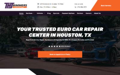 Top of the website for TMJ Bimmers LLC