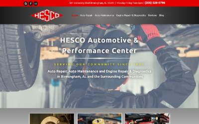 Top of the website for Hesco Automotive & Performance Center