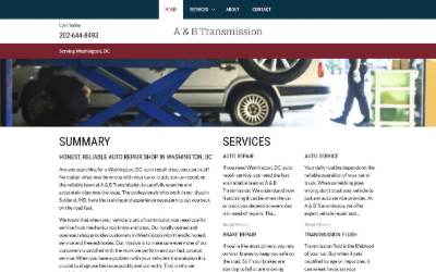 Top of the website for A & B Transmission