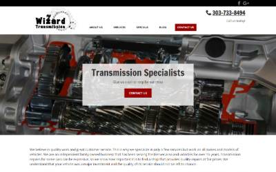Top of the website for Wizard Transmission