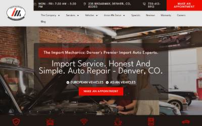 Top of the website for The Import Mechanics