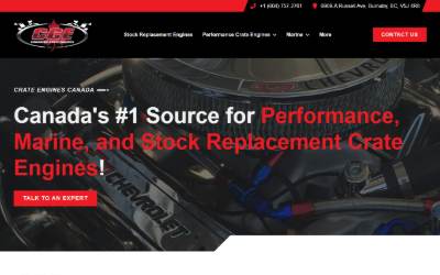Top of the website for Canadian Crate Engines