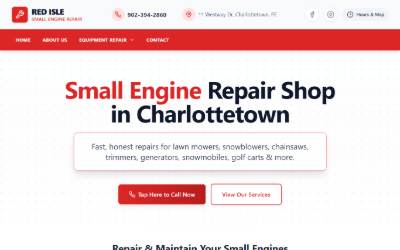 Top of the website for Red Isle Small Engine Repair Shop