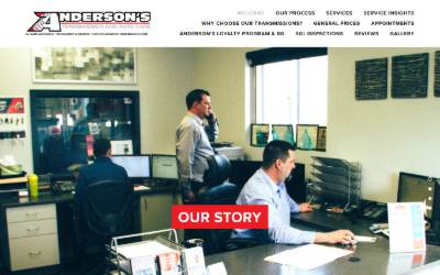 Top of the website for Anderson's Transmission And Auto Care