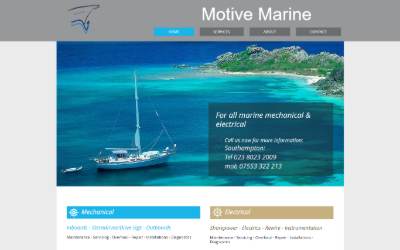 Top of the website for Motive Marine
