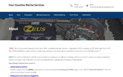 Top of the website for Four Counties Marine