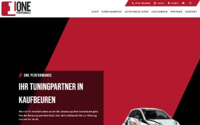 Top of the website for ONE PERFORMANCE
