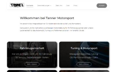 Top of the website for Tanner Motorsport