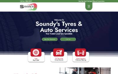 Top of the website for Soundys Tyres and Auto Service