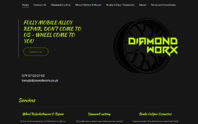 Top of the website for Diamond Worx