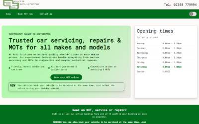Top of the website for Auto Solutions