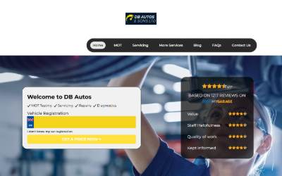 Top of the website for DB Autos