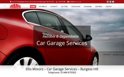 Top of the website for Ellis Motors