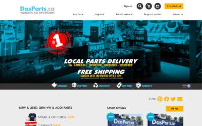 Top of the website for Das Parts