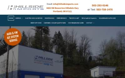 Top of the website for Hillside Imports
