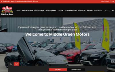 Top of the website for Middle Green Motors (MGM)