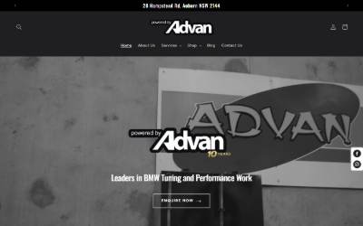 Top of the website for Advan Performance