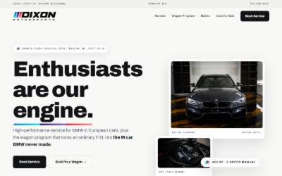 Top of the website for Dixon Motorsports
