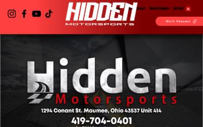 Top of the website for Hidden Motorsports