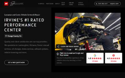 Top of the website for SSR Performance - Irvine