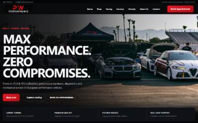Top of the website for PW Performance
