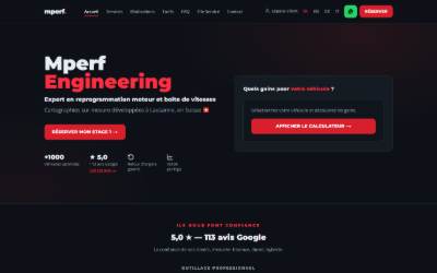 Website preview for Mperf Engineering - Reprogrammation Moteur Lausanne & Suisse