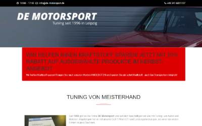 Website preview for DE Motorsport - Tuning von Meisterhand, Chiptuning in Sachsen und Sachsen-Anhalt