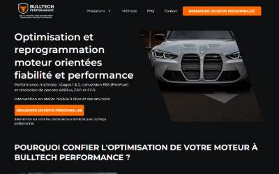 Website preview for BullTech Performance - Solution panne Adblue/FAP/Egr - Amélioration des performances stage 1&2 - Conversion E85