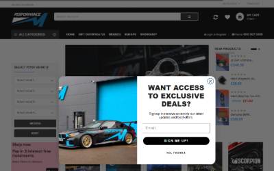 Top of the website for Performance M