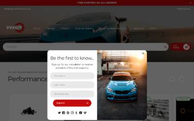 Top of the website for WHP PERFORMANCE