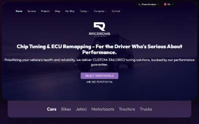 Top of the website for Raceroms
