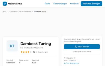 Website preview for Dambeck Tuning