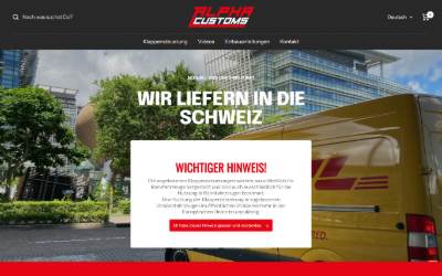 Website preview for Alpha Customs