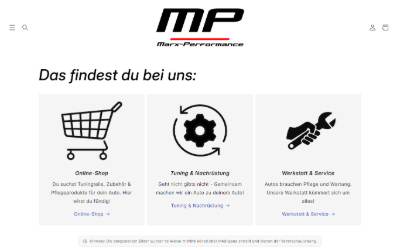 Top of the website for Marx-Performance GmbH