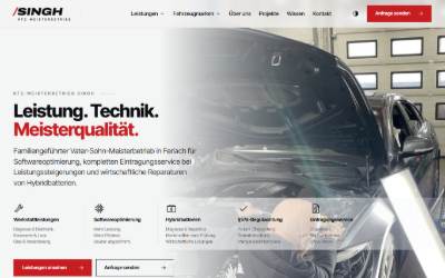 Top of the website for KFZ-Meisterbetrieb Singh