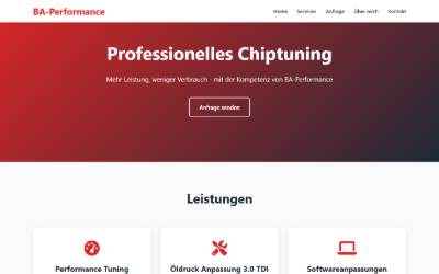 Top of the website for BA Performance - Chiptuning, Softwareoptimierung, Codierungen