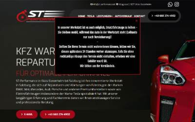 Top of the website for ST-Performance in Salzburg | Autowerkstatt | Autoreparatur | Elektrofahrzeuge | KFZ Tuning | Pickerl