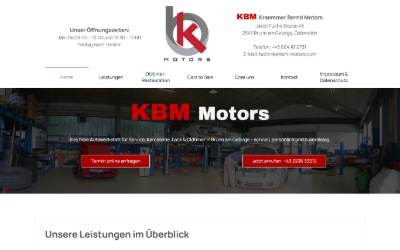 Top of the website for KBM - Motors